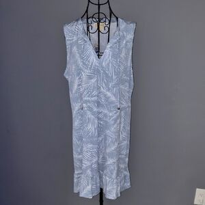 Michael Kors Blue and White Leaf Print Dress